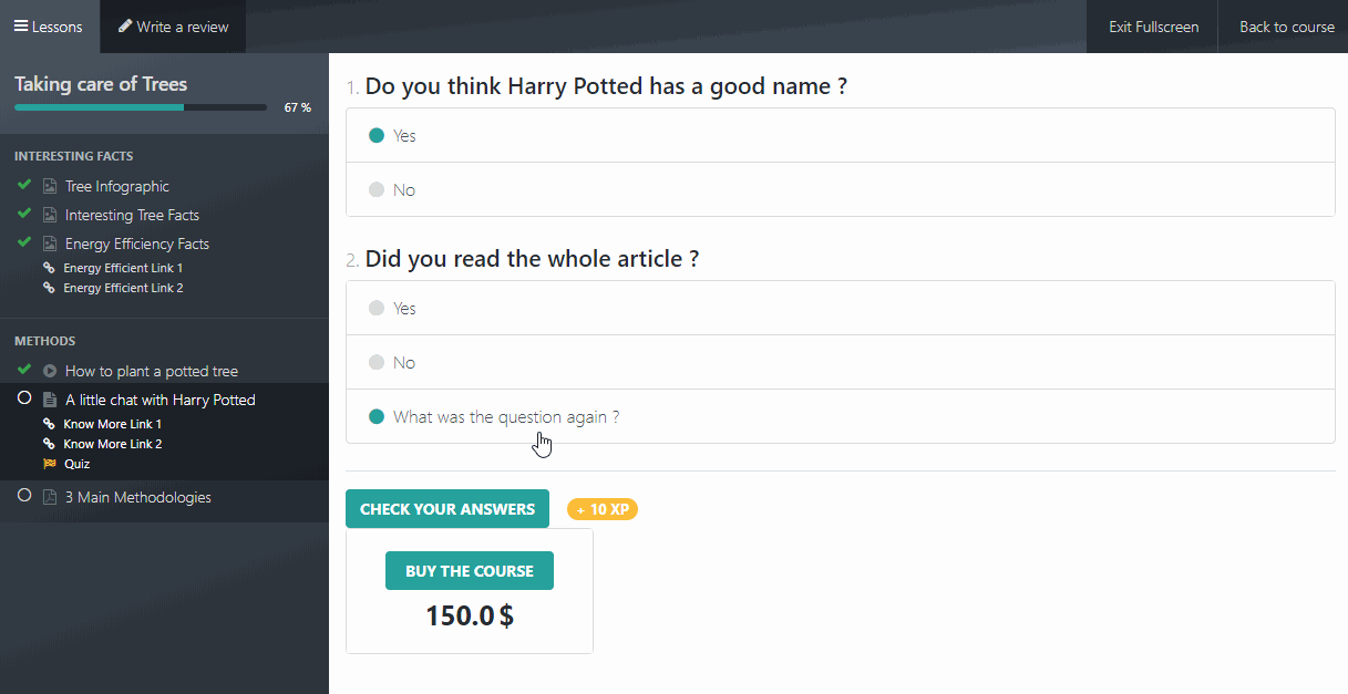 Abschluss-Quiz eines Kursthemas Screenshot des Abschlussquizes eines Kursthemas