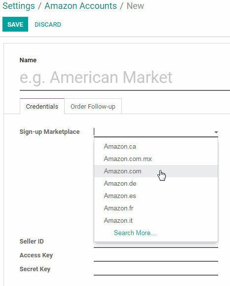 Auswahl der Amazon Plattform Screenshot Auswahl der Amazon Plattform